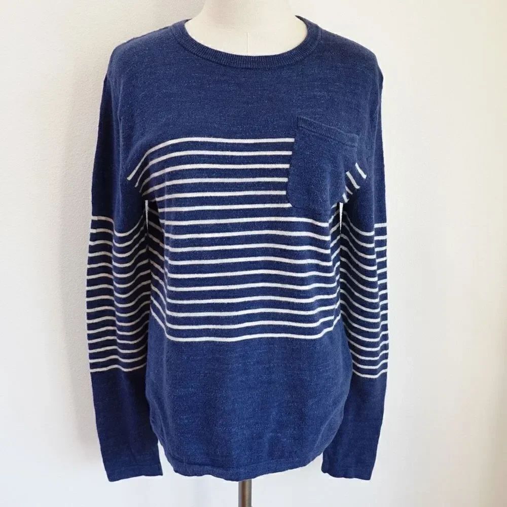 J Crew Striped Pocket Sweater Blue - White - Sz S - Preowned